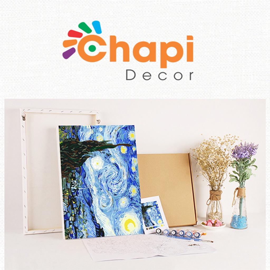 Tranh tô màu số hóa Chapi Cô Bé Tóc Xù KT 40x50cm đã căng khung, Có dầu bóng