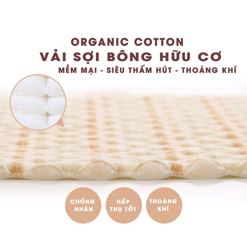 Tấm lót chống thấm cho bé Organic Cotton 4 lớp, mềm mại, thoáng khí, siêu thấm hút, có thể giặt