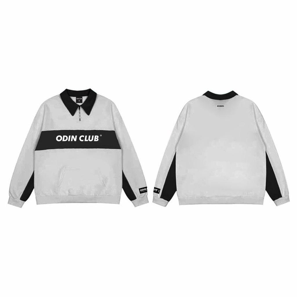 Áo sweater polo oversize ODIN CLUB Gray, Áo Sweater có cổ form rộng nam nữ ODIN, Local Brand ODIN CLUB