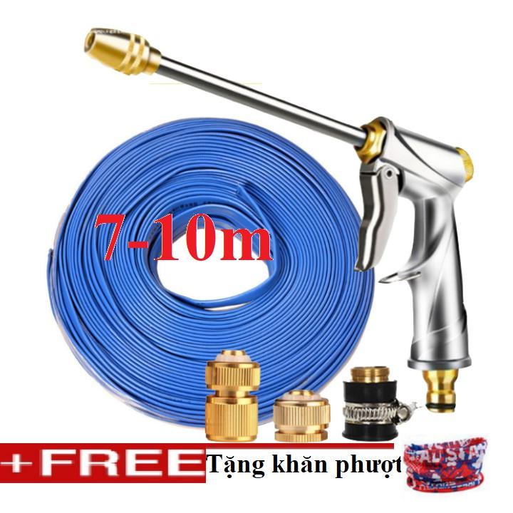 Bộ dây vòi xịt nước rửa xe, tưới cây . tăng áp 3 lần, loại 7m, 10m 206701-2 đầu đồng,cút đồng+ tặng khăn phượt
