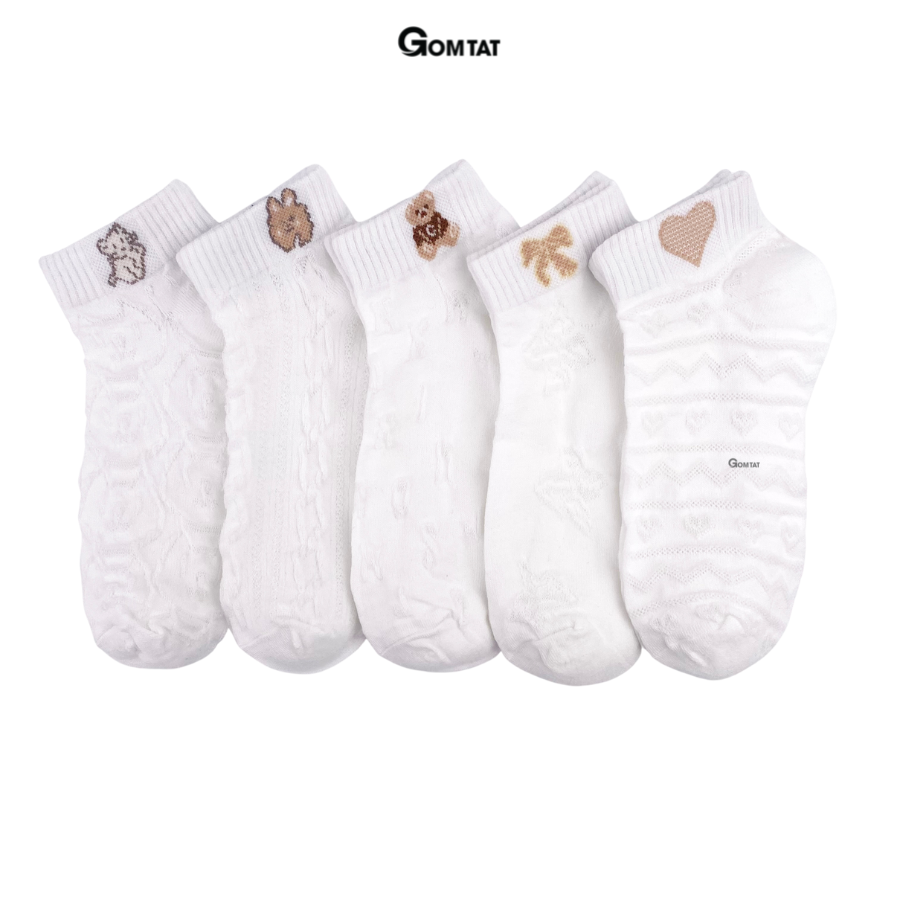 Set 5 đôi tất vớ nữ cổ ngắn GOMTAT họa tiết dễ thương, chất liệu cotton mềm mịn thoáng mát, êm chân - CB090