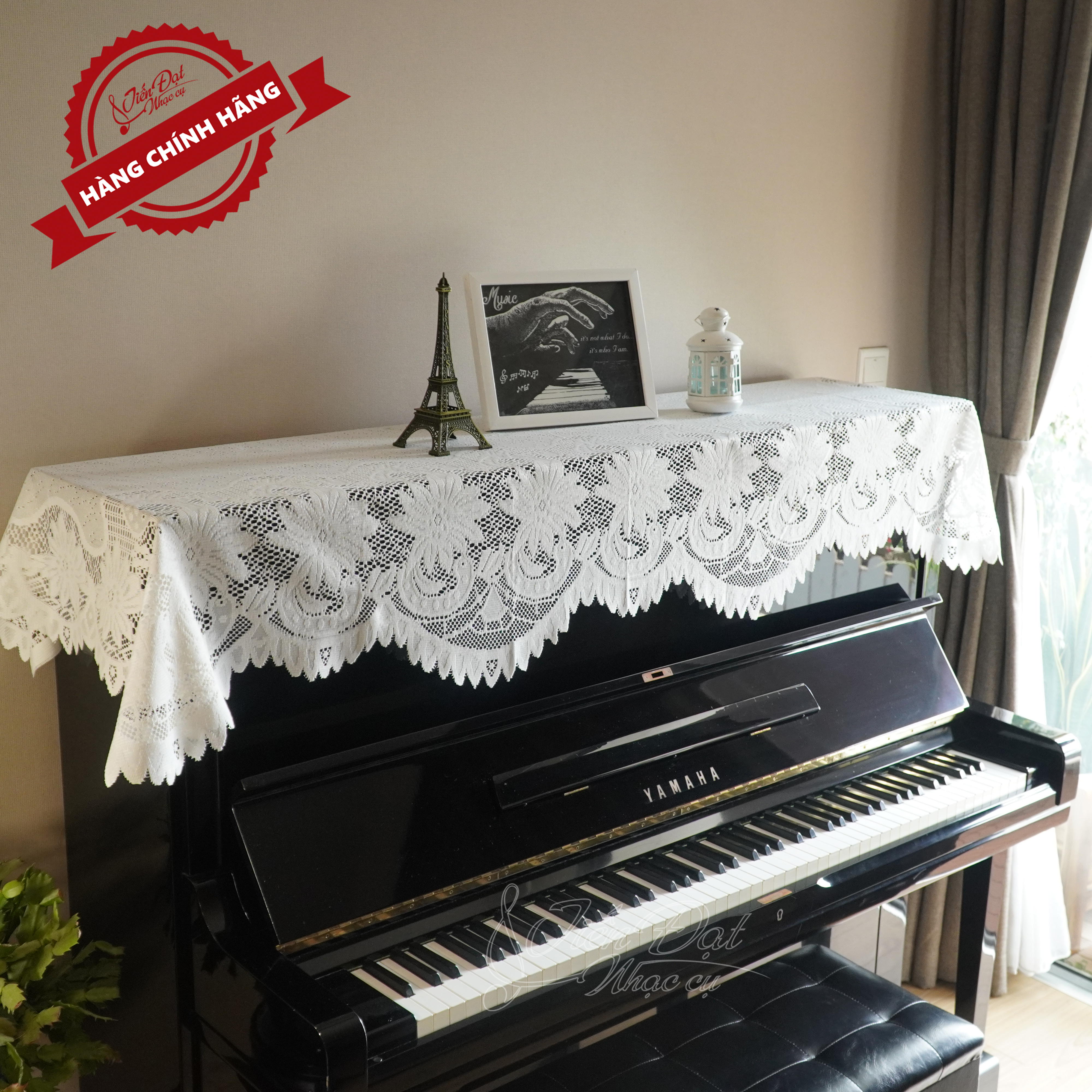 Khăn Phủ Đàn Piano Vải Ren Cao Cấp Thiết Kế Hoa Cúc Trắng Sang Trọng KU-01