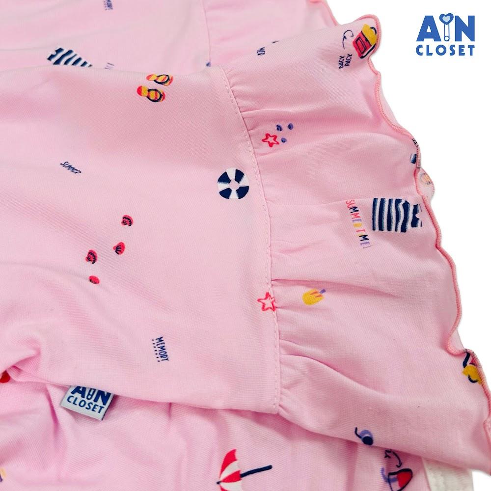 Bộ quần áo Ngắn bé gái họa tiết Bãi Biển Hồng thun cotton - AICDBGGWQCZA - AIN Closet