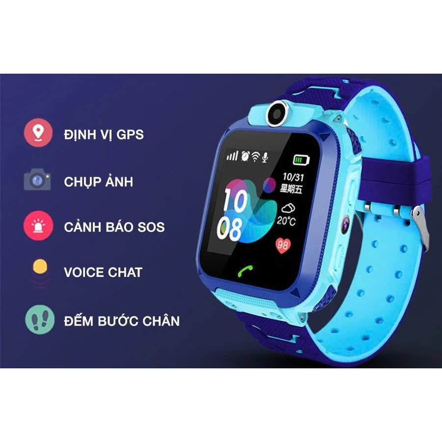 Đồng Hồ Thông Minh Trẻ Em Chống Nước Chuẩn IP67 Watch Q12 MÀU XANH - Hàng nhập khẩu