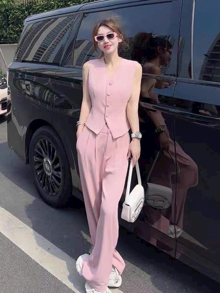 SET ÁO CROPTOP GILE HỒNG PASTEL + QUẦN TÂY DÀI LƯNG CAO ỐNG RỘNG ĐI CHƠI NOEL ĐI TIỆC GIÁNG SINH DẠO PHỐ ĐI BIỂN