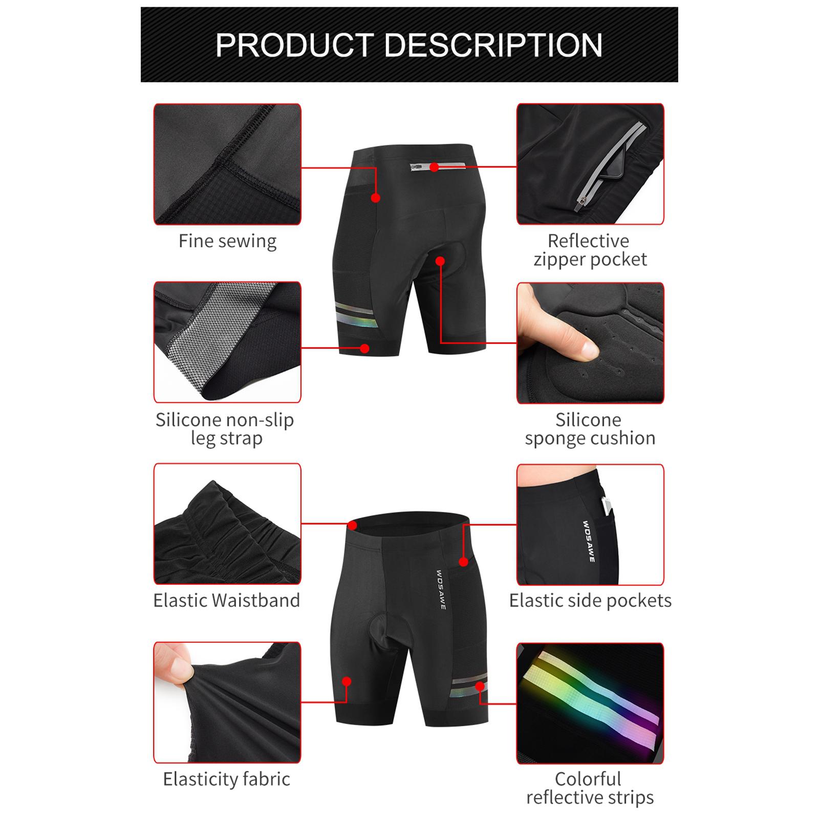 Men Padded Bike Shorts with Pocket and Reflective Strap, Men's Cycling Shorts Wide Waistband Biking Bicycle Pants Riding Trousers