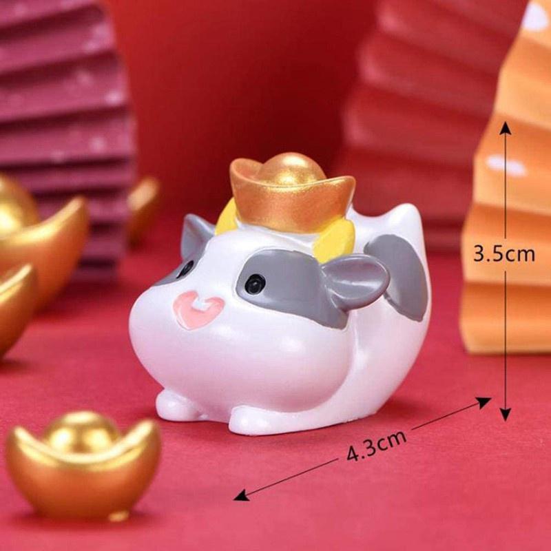 4Pc Year of the Ox Figures Cute Cow Resin Miniature Ornament Wealth Luck Yuan Bao Fairy Garden Mini Landscape Ornaments