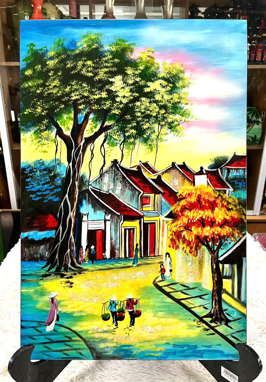 Tranh Sơn Mài - PHỐ CỔ VIỆT NAM | Size 40x60 cm | Hoài Niệm Thời Gian – Nghệ Thuật Sơn Mài Truyền Thống