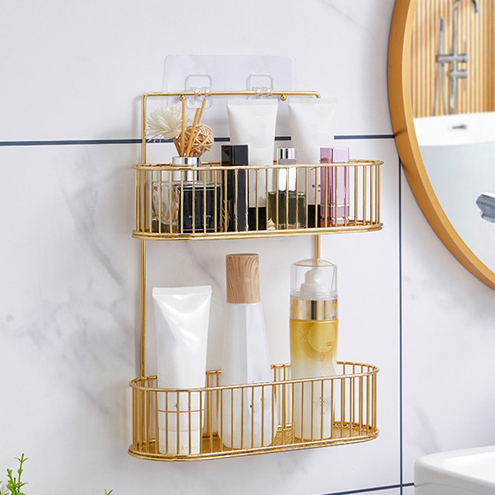 Bathroom Storage Basket Shampoo Holder Wall Mount Shower Caddy No Drilling
