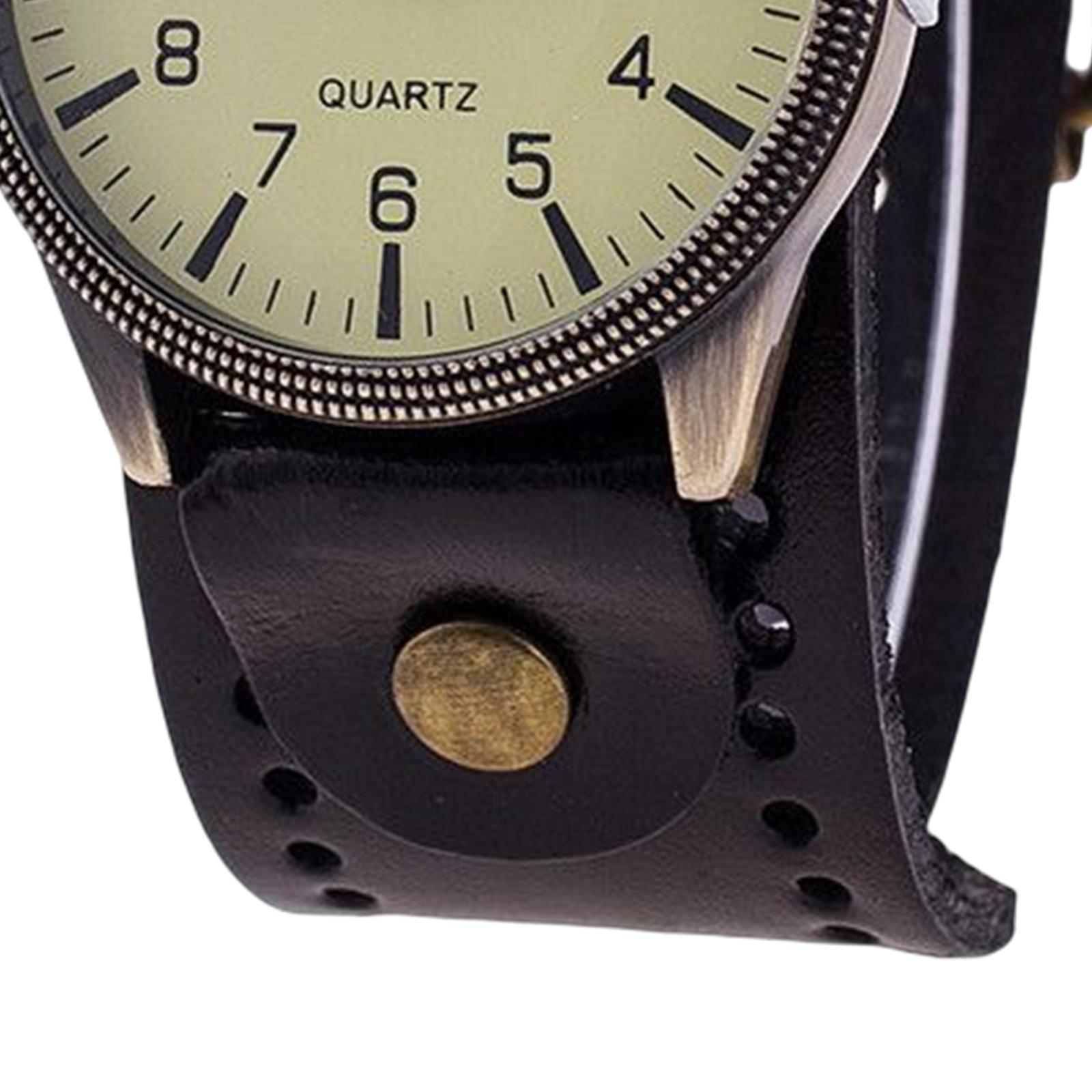 Vintage Bracelet Watch PU Leather Wide Leather Strap for Men Comfortable Black