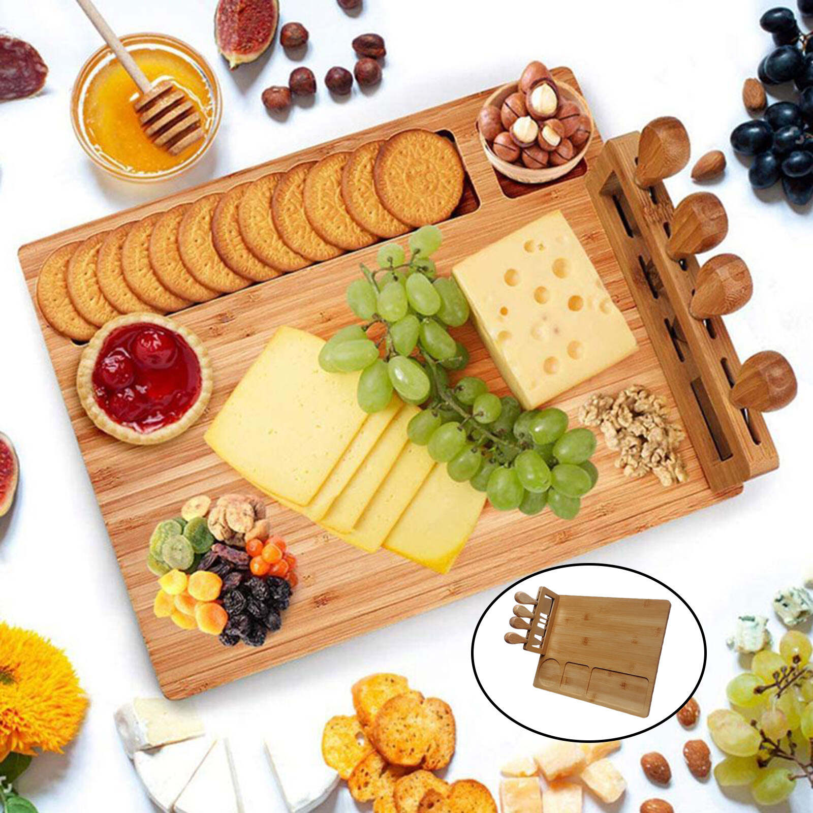 Thớt Phô Mai Bằng Gỗ Với Bộ Dao Inox Nhà Bếp Gia Đình Rectangle Charcuterie Cheese