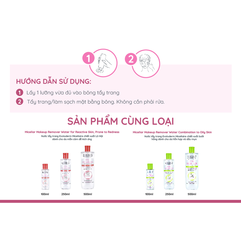 Nước tẩy trang Evoluderm Eau Micellaire 500ml