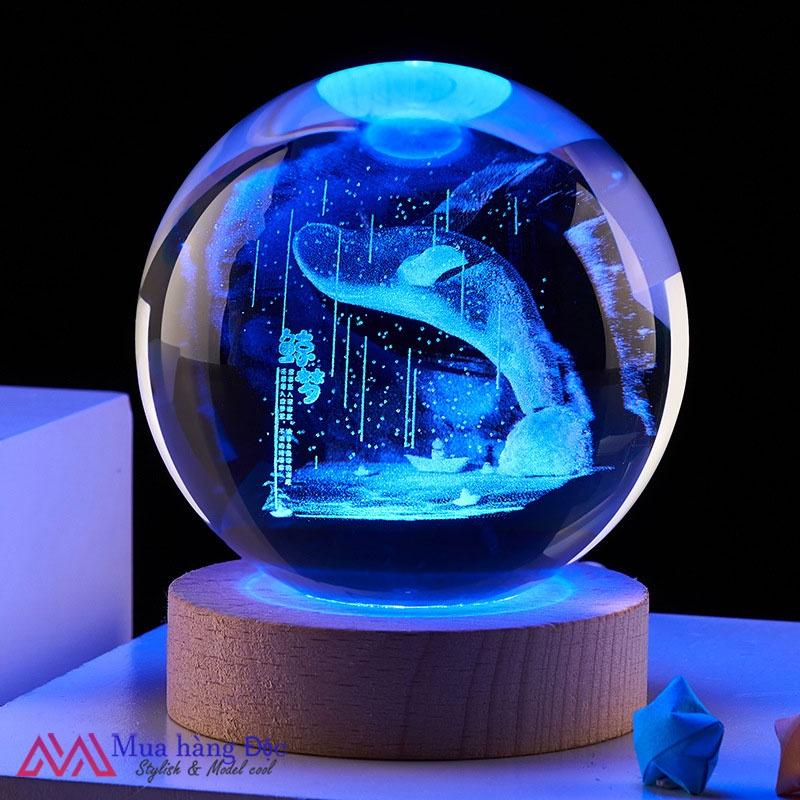 Bộ Quà Tặng Quả Cầu Pha Lê 3D larser LED cá heo lớn CH01 6cm