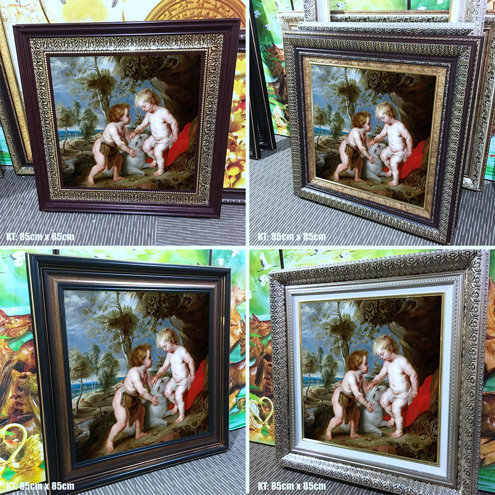 Tranh treo tường Châu âu trang trí phòng khách, phòng ngủ. Bức tranh "The Christ child and boy John - Chúa hài đồng và cậu bé John". MS: 1343