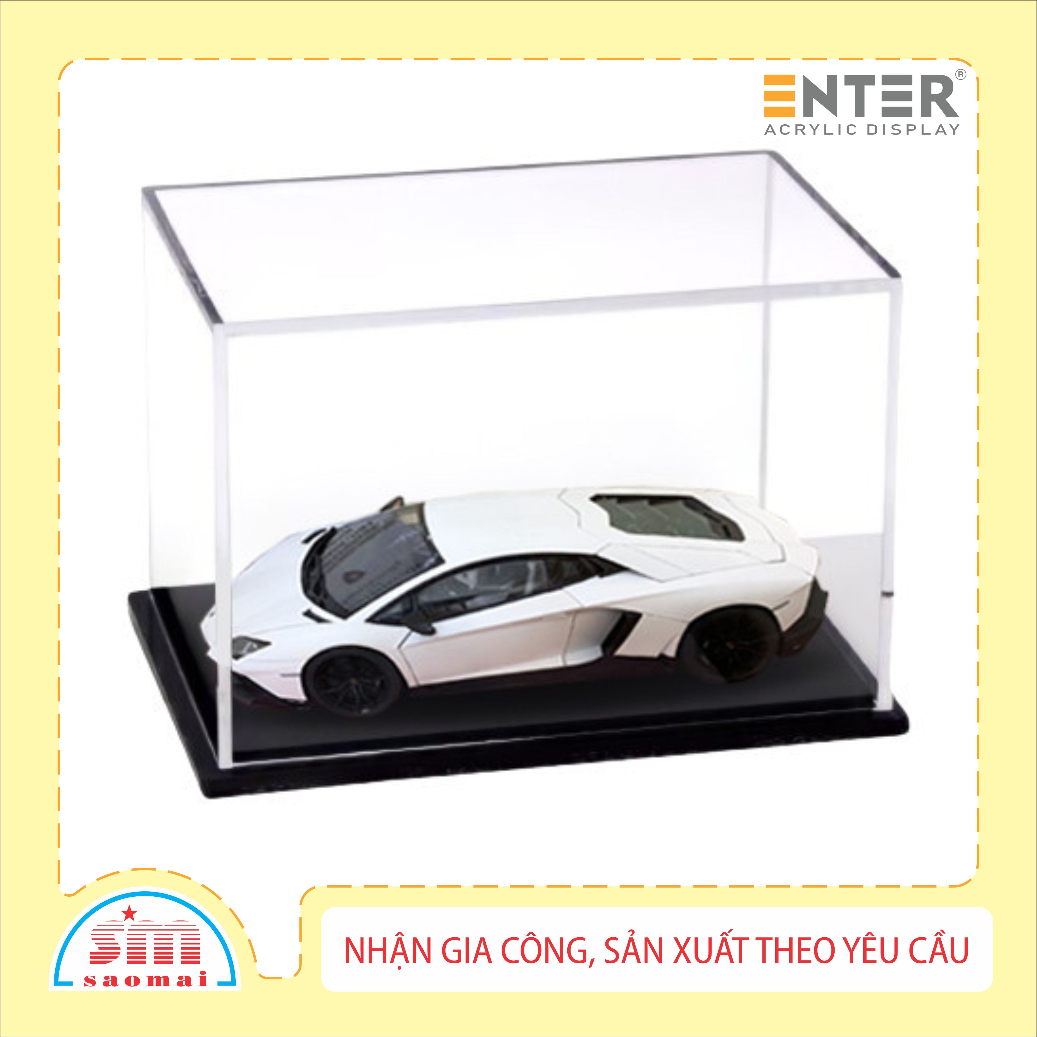 Hộp mica Enter BOX106 10x20x20cm mica dày 2mm, đế đen 5mmx2 chữ nhật nằm