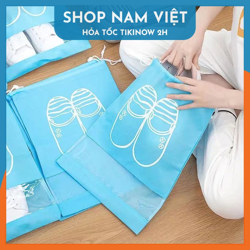 Set 2 Túi Vải Đựng Giày, Đồ Du Lịch Đa Năng Có Dây Rút, Chống Thấm Nước