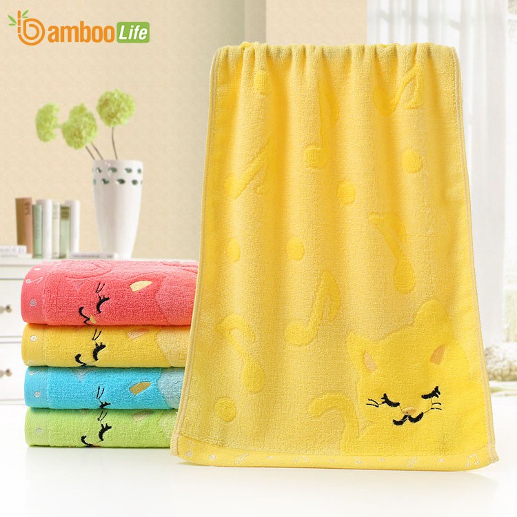 Khăn mặt sợi tre Bamboo Life họa tiết mèo con- Khăn mềm mại, thấm hút tốt, an toàn khi sử dụng, thân thiện với môi trường