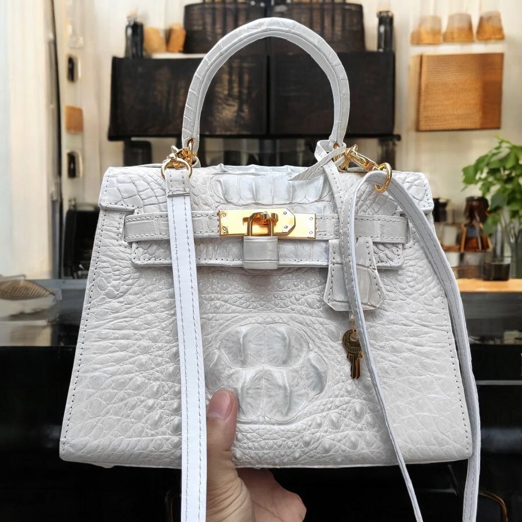 Túi xách nữ size 25 có dây đeo. Da cá sấu BẠCH TẠNG - ĐẸP TINH KHIẾT!