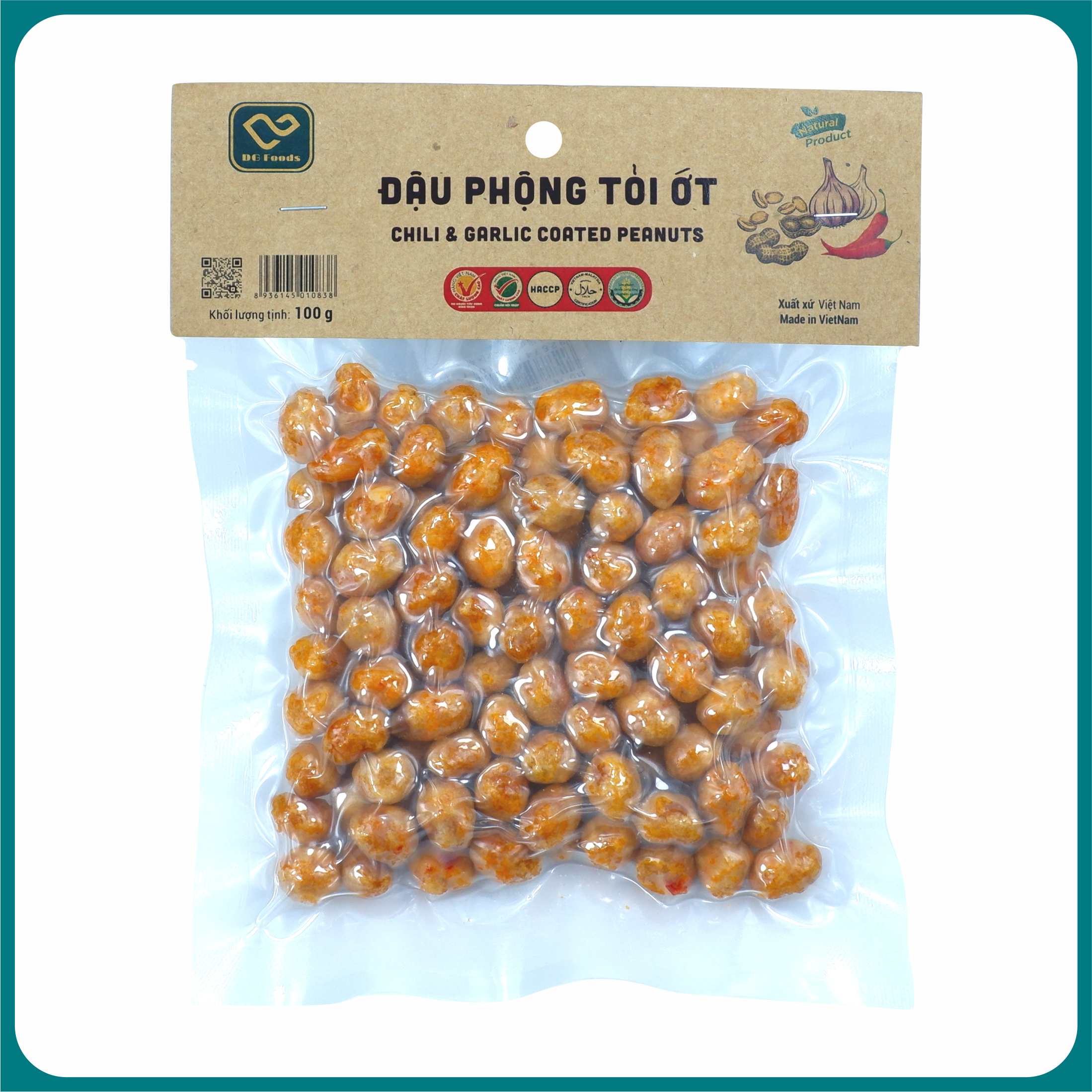 Đậu phộng tỏi ớt 100g DGfoods/Chili & garlic coated peanuts/Ăn chay được/ HVNCLC/ HACCP/ HALAL/ Đặc sản Cần Thơ