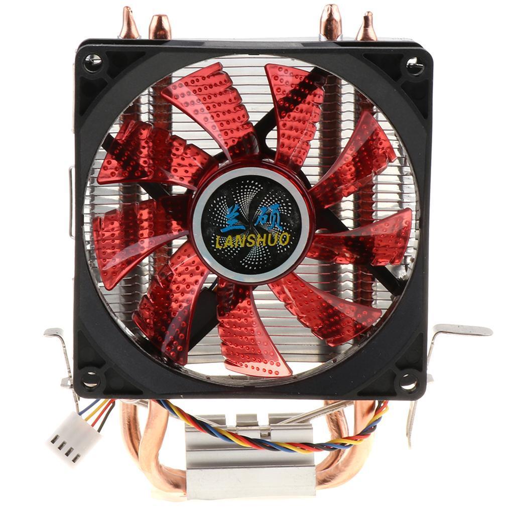DC 12V Quiet 4pin CPU Cooler Radiator Dual-Heatpipes Red LED Cooling Fan