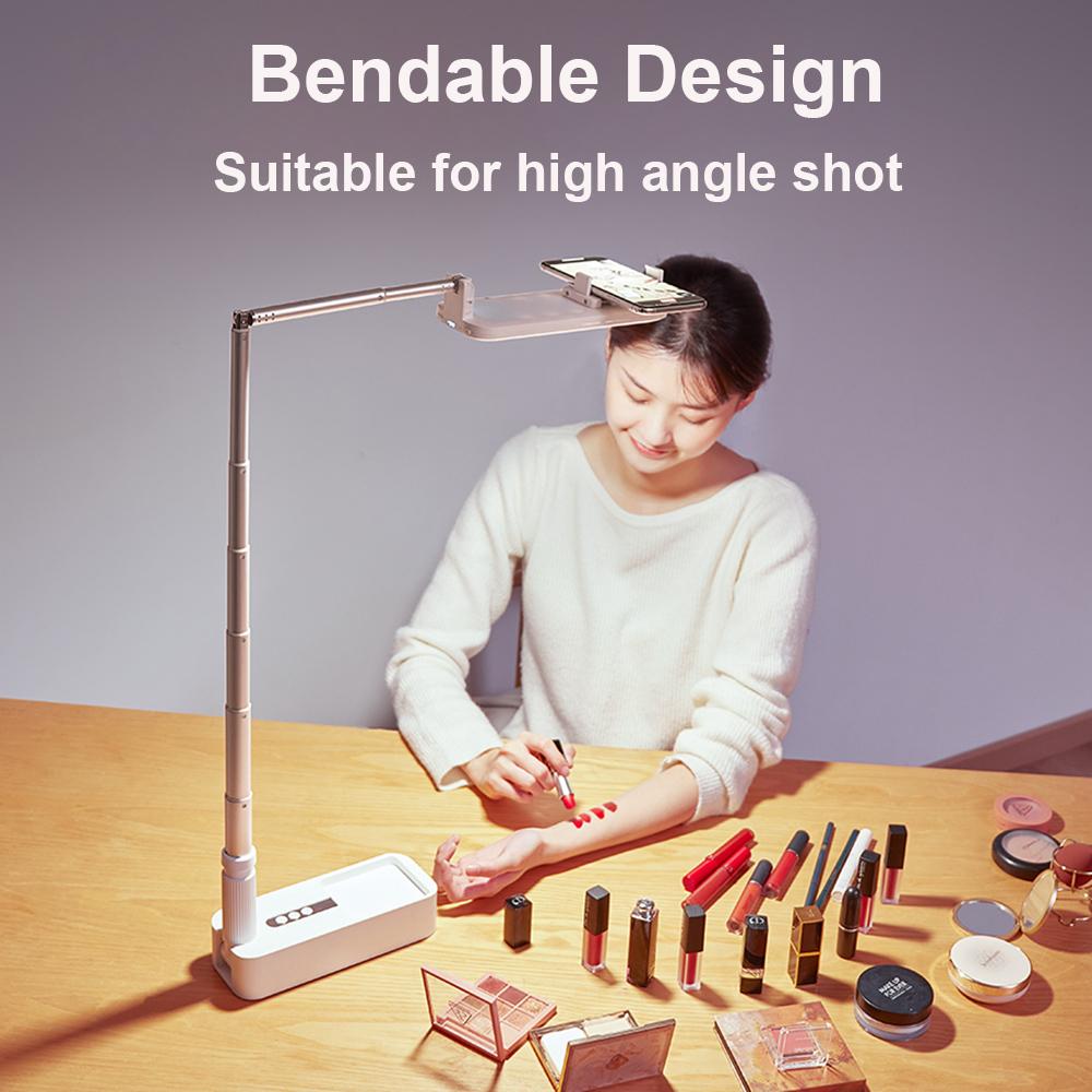 Portable Foldable Desktop Smartphone Stand Phone Bracket 130cm Max. Height with 360° Rotatable Phone Holder LED Fill-in