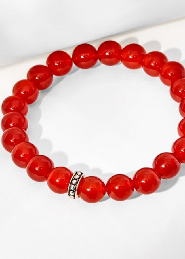 Vòng Tay Đá Chalcedony Đỏ Charm Bạc Thái - Hỏa Thổ