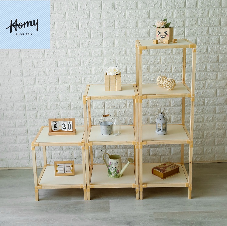 Kệ gỗ lắp ghép đa năng 2 tầng HOMY màu vân gỗ  làm kệ trang trí | kích thước 32 x 32 cm chịu lục 100kg
