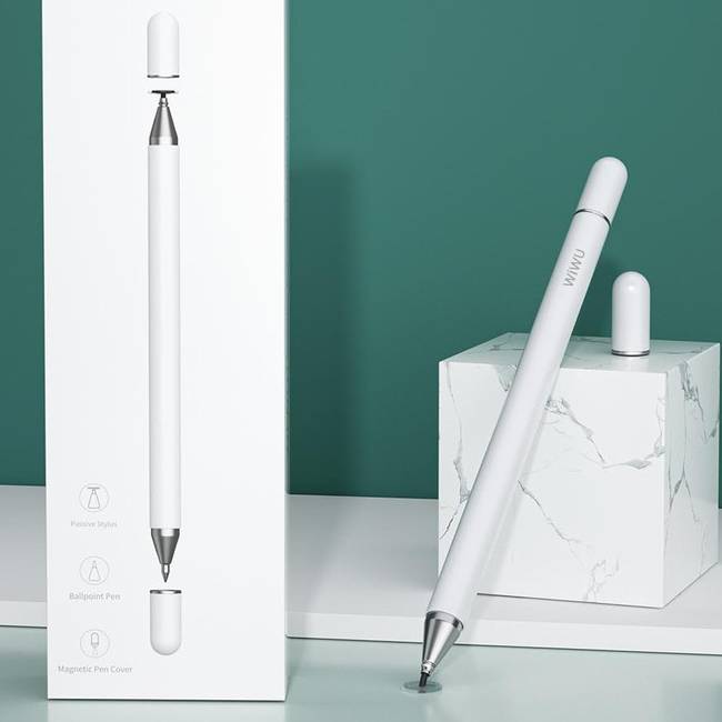 Bút cảm ứng stylus 2 đầu 2 in 1 hiệu WIWU Pencil One cho iPad Pro / iPhone / Android / màn hình cảm ứng các loại / Samsung Huawei Oppo Xiaomi Nokia - Hàng nhập khẩu
