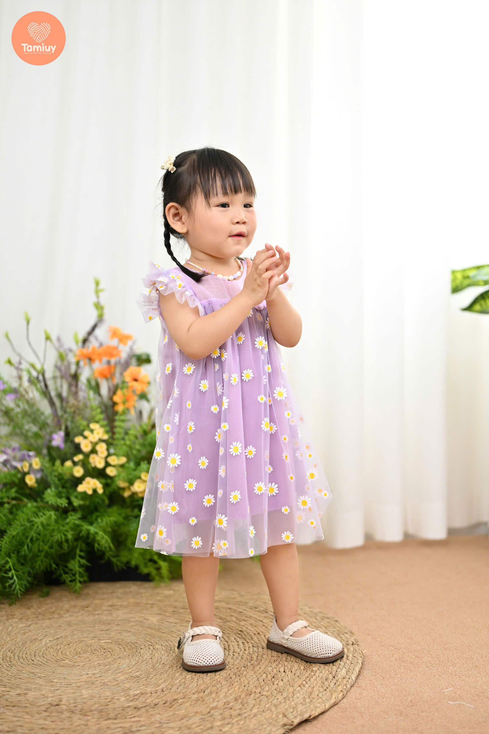 Đầm Dạ Hội Xoè Tamiuy Hoạ Tiết  Hoa Cúc Thời Trang  Mùa Hè Cho Bé Gái