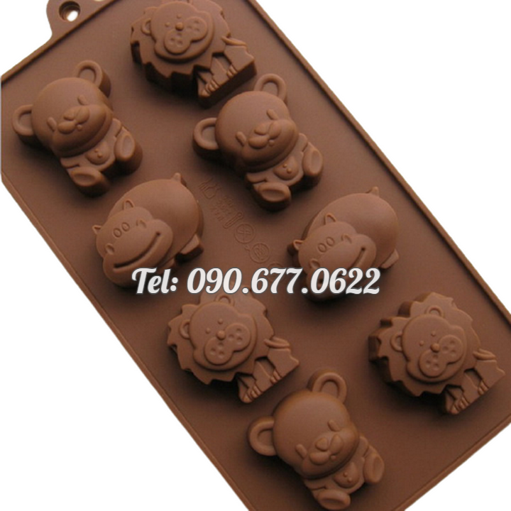 Khuôn silicone làm bánh, rau câu, socola 8 con hà mã, sư tử, gấu – Mã số 1435