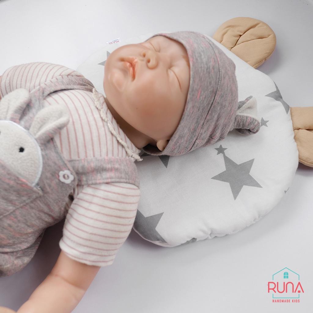 Gối lót đầu cho trẻ sơ sinh RUNA KIDS hình tai gấu chất liệu Satin cao cấp mềm mịn, thoáng mát, an toàn cho da bé