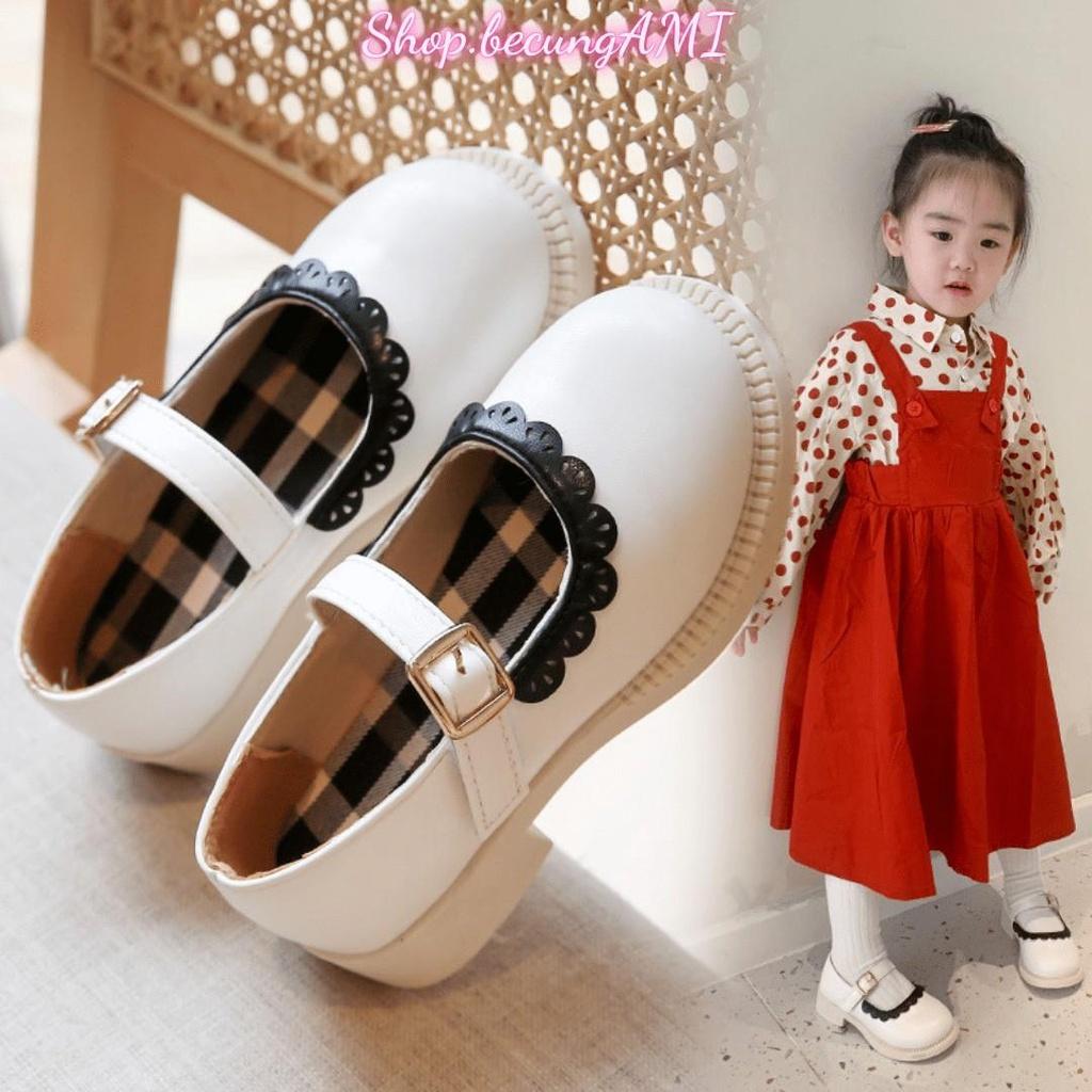 Giày búp bê bé gái Lolita phong cách tiểu thư Hàn Quốc màu Đen Trắng size 22-36 - Giầy trẻ em gái dễ thương