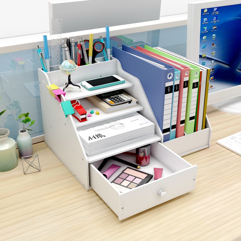 Kệ đựng hồ sơ 6 tầng NHIỀU NGĂN khay để tài liệu dụng cụ văn phòng trang trí bàn làm việc KX22 bằng ván PVC màu trắng phong cách hiện đại sang trọng