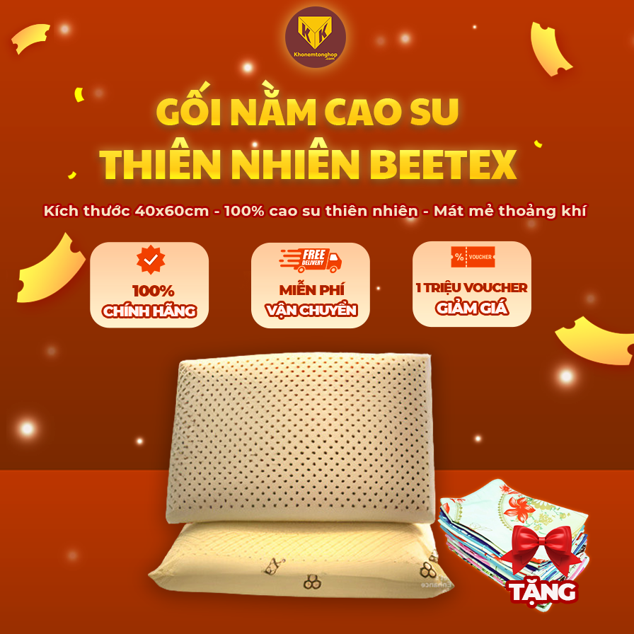 Gối cao su 100% từ thiên nhiên BEETEX OVAL có độ đàn hồi cao, mềm mại, mang đến giấc ngủ thoáng mát nhất. - Tặng kèm vỏ gối