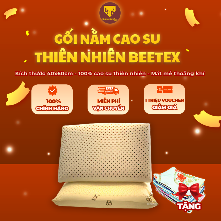 Gối cao su 100% từ thiên nhiên BEETEX OVAL có độ đàn hồi cao, mềm mại, mang đến giấc ngủ thoáng mát nhất. - Tặng kèm vỏ gối [Chính hãng - Cao cấp]