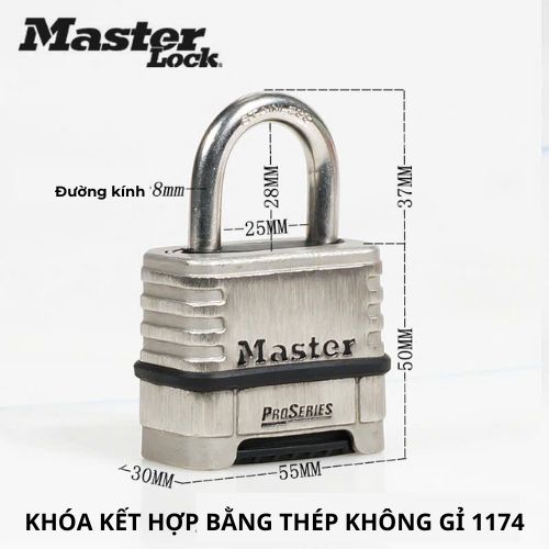 Khóa Inox Chống Gỉ Master Lock 1174 D, Mở khóa bằng cách quay số, không sử dụng chìa.