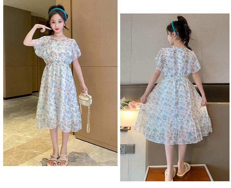 DONGSHOP HOT Cô gái mùa hè hoa mảnh đầm 2023 Hàn Quốc phiên bản trẻ em tây khí công chúa đầm đầm đầm trẻ em chiffon váy mùa hè