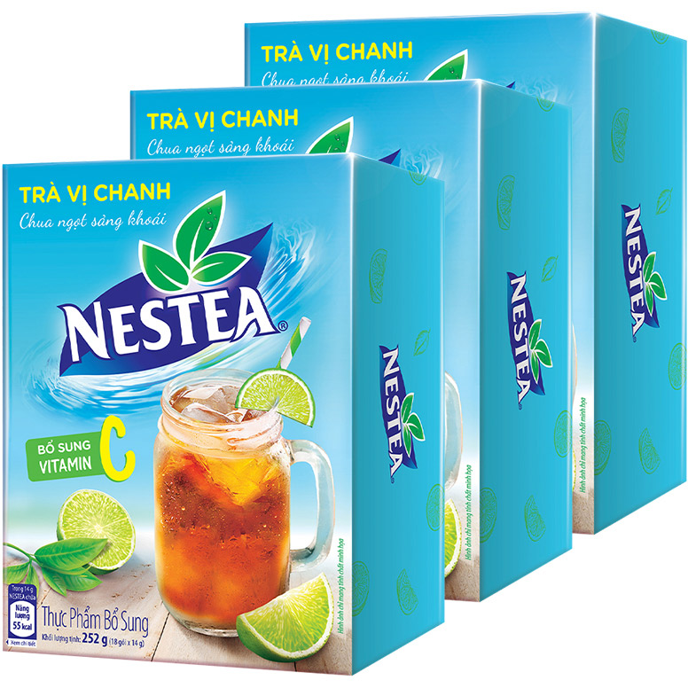 Combo 3 hộp trà vị chanh Nestea (hộp 18 gói x 14g) - [Tặng 1 bình detox nhựa nguyên sinh]