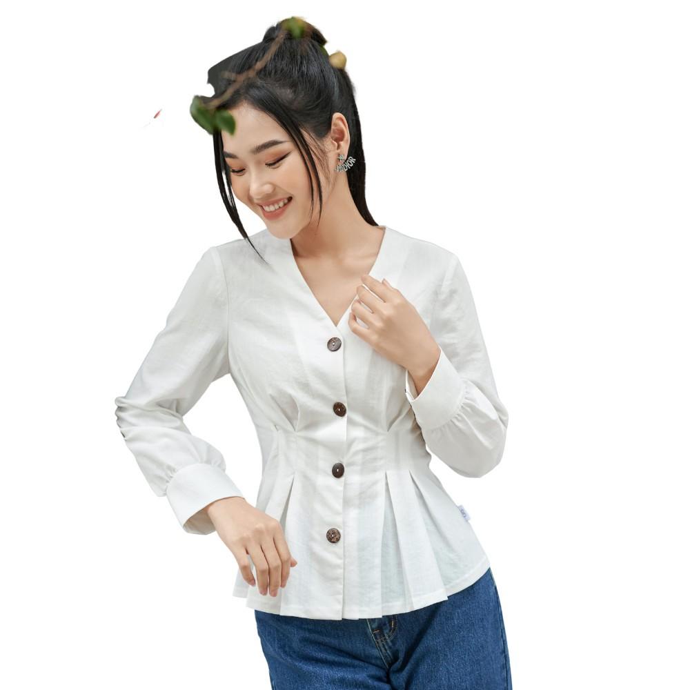 Áo sơ mi xếp ly eo tay bồng, măng sét to