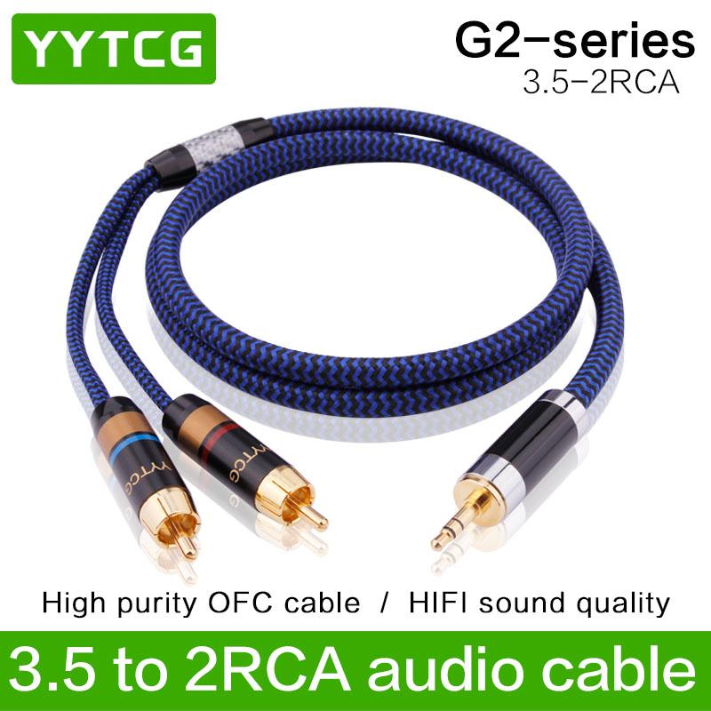 Cáp âm thanh RCA Giắc cắm 3,5 mm AUX sang 2RCA Bộ chuyển đổi đầu đực Cáp âm thanh cho máy tính xách tay MP3 TV Loa siêu trầm Loa khuếch đại Loa Màu sắc: Xanh lam