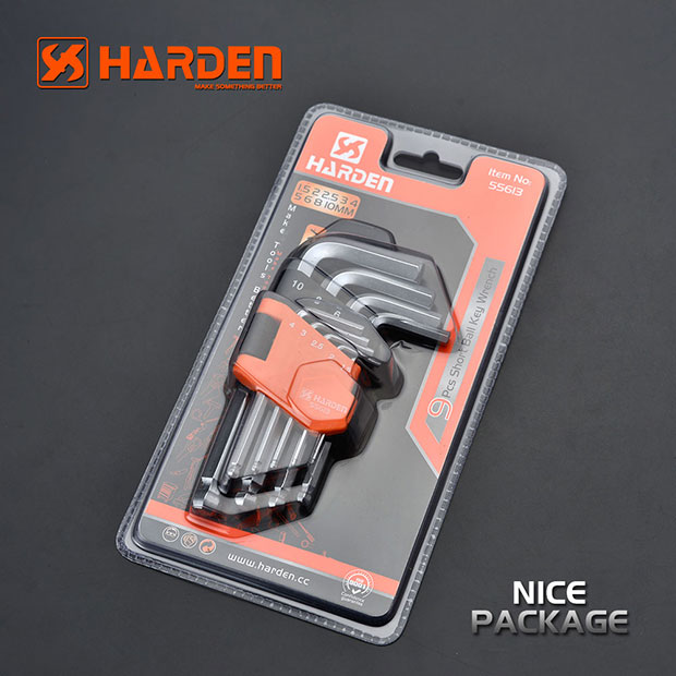 Bộ Lục Giác Đầu Bi 09 Chi Tiết HARDEN 540603 Loại Ngắn, Hàng Chính Hãng, Được Làm Từ Chất Liệu Thép Chrome Vanadium, Độ Cứng Cao. Sản Phẩm Đựng Trong Vỉ Nhựa Tiện Lợi Và Bền Đẹp. Thông số kỹ thuật : 1,5、2、2,5、3、4、5、6、8、10mm