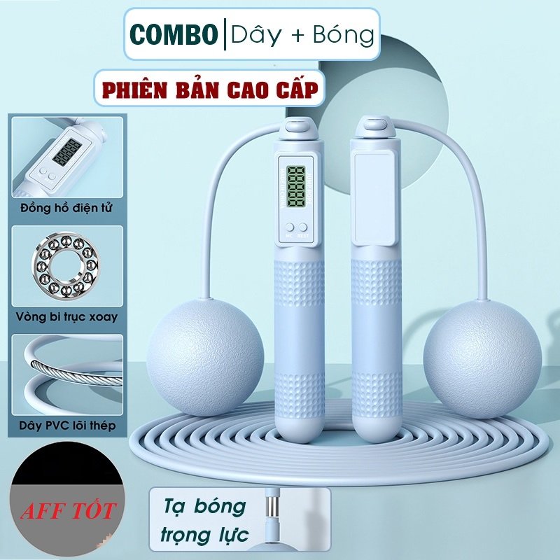 Dây nhảy thể dục không dây có bóng tặng kèm dây dà lõi thép 3m( Đến số vòng, đếm calo , đếm km) Mã 5MH