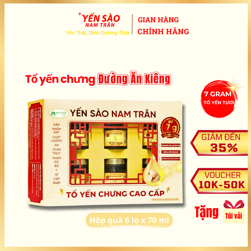 Tổ yến chưng Đường Ăn Kiêng NAM TRÂN 7 gram Tổ Yến Tươi giúp giảm mệt mỏi. Hộp (6 lọ x 70 ml)