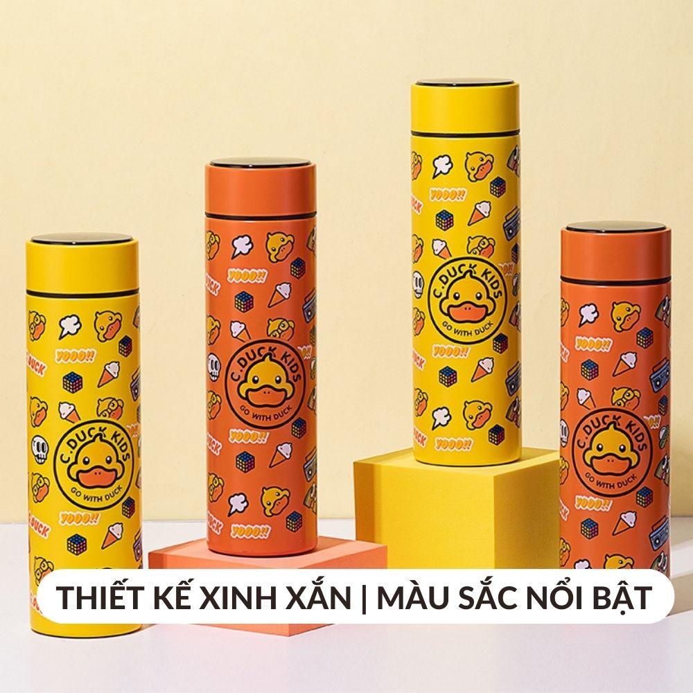 Bình Giữ Nhiệt Hiển Thị Nhiệt Độ Nước Dáng Cao Hình Vịt Vàng Siêu Đáng Yêu Dung Tích 500Ml