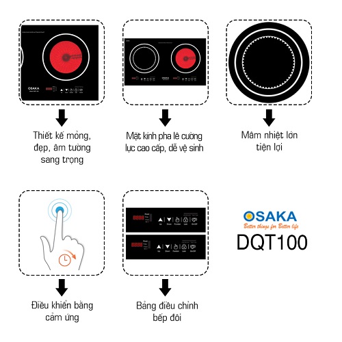 Bếp điện đôi phổ thông điều khiển cảm ứng DQT-100 kính pha lê cường lực cao cấp - Hàng chính hãng