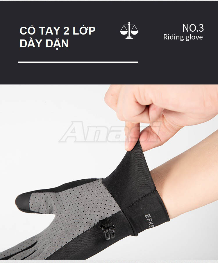 Găng tay lụa băng lót da thuộc thể thao cho nam và nữ Anasi WINDS13 - Chống tia UV