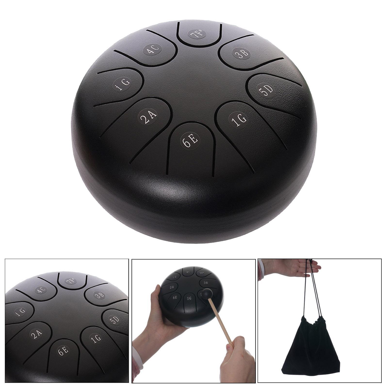 Steel Tongue Drum Steel Drums Handpan Standard C Key 8 Notes 6 Inch Percussion Instrument with Drum Mallets Carry Bag Gift for Adults Kids, Black