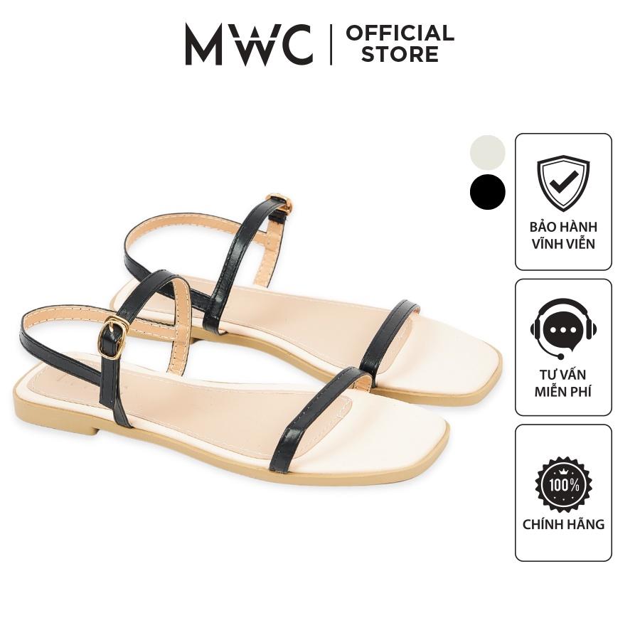 Giày Sandal Nữ MWC 2898 - Giày Sandal Quai Ngang Mảnh Đế Bằng Phối Viền Màu Thời Trang Cá Tính