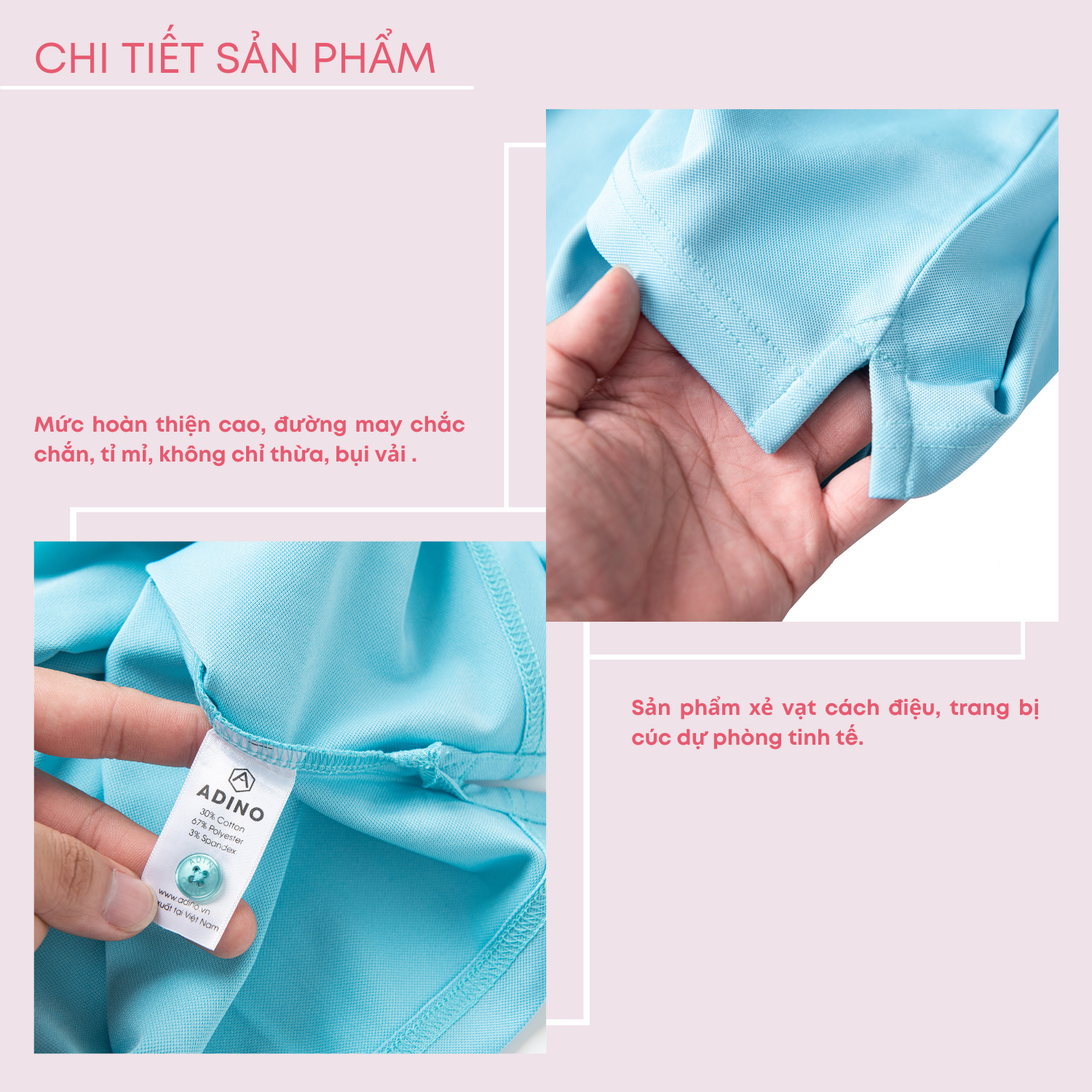 Áo polo nữ màu xanh ngọc (xanh thiên thanh) phối viền ADINO vải polyester cotton không bai xù dáng công sở slimfit hơi ôm trẻ trung APN04