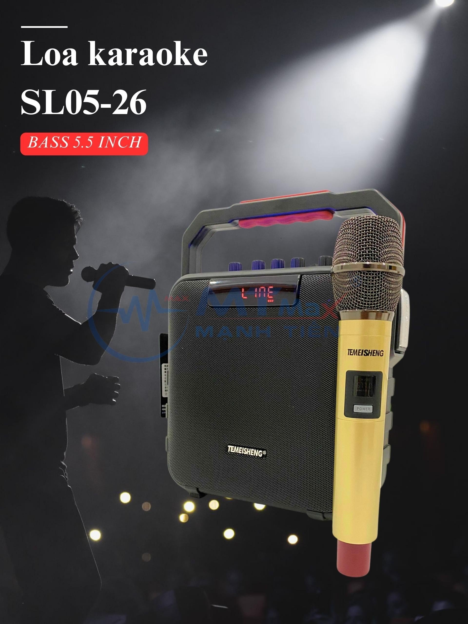 Loa Bluetooth Karaoke Temeisheng SL0526, Kèm 1 Micro Không Dây Loa Karaoke Cao Cấp Âm Thanh Cực Hay Có Quai Xách